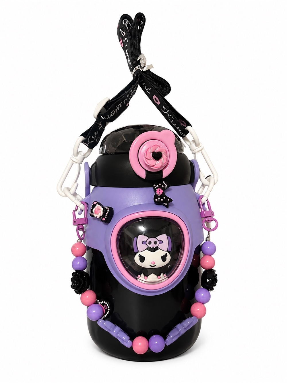 Kuromi Water Bottle with Purple & Pink Accents